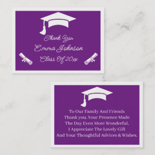 Purple And White Customized Graduation Thank You Card