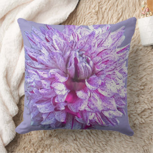 PURPLE AND WHITE DAHLIA/ FLORAL THROW PILLOW