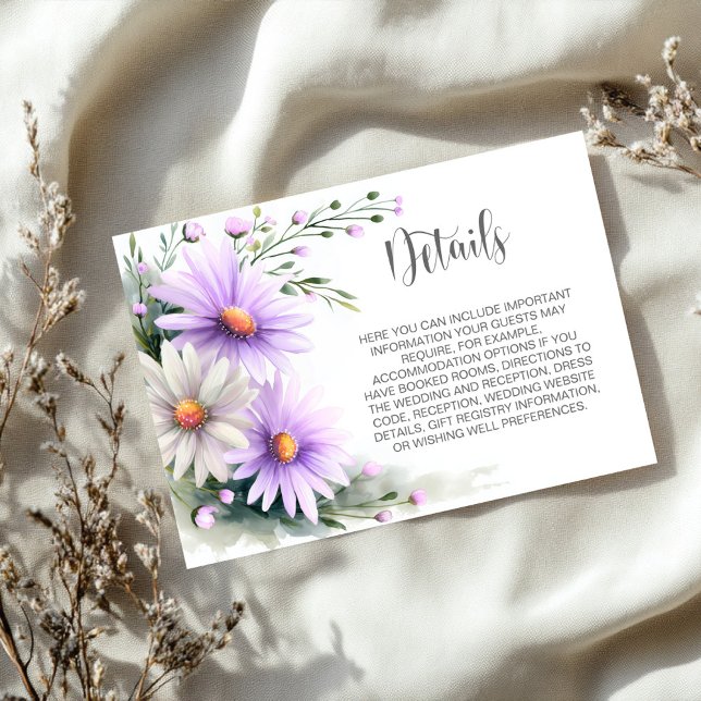 Purple and White Daisies Wedding Details Enclosure Card (Creator Uploaded)