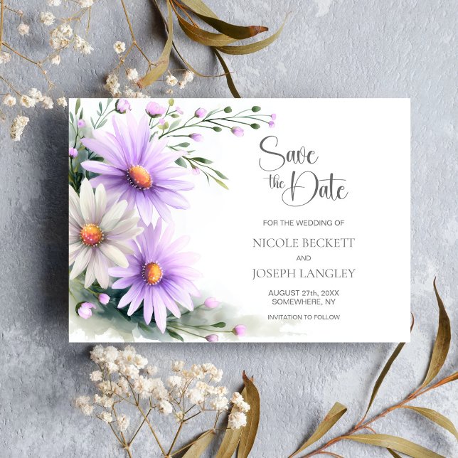 Purple and White Daisies Wedding Save the Date (Créateur téléchargé)