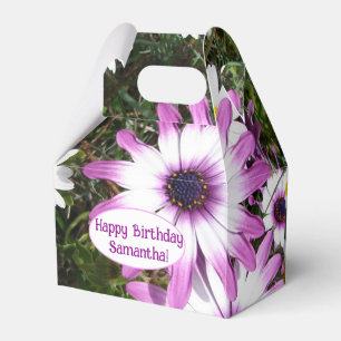 Purple and White Daisy Birthday Customizable Name Favor Box