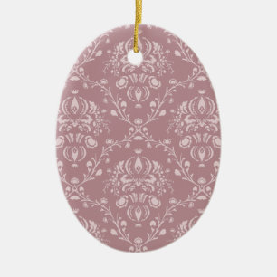 Purple and White Damask Ceramic Ornament