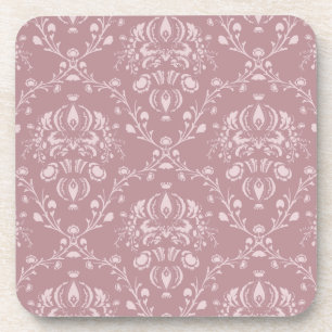Purple and White Damask Coaster