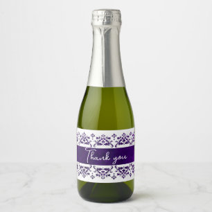 Purple and White Damask Custom Wedding  Sparkling Wine Label