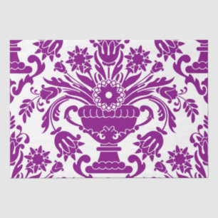 Purple and White Damask Floral Elegant Decoupage Tissue Paper
