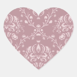 Purple and White Damask Heart Sticker