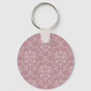 Purple and White Damask Keychain