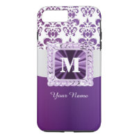 Purple and white damask monogram