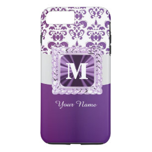 Purple and white damask monogram Case-Mate iPhone case