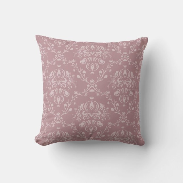 Purple and White Damask Throw Pillow (Front)