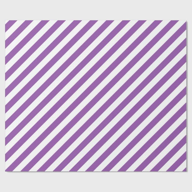 Purple And White Diagonal Stripes Pattern Wrapping Paper (Flat)