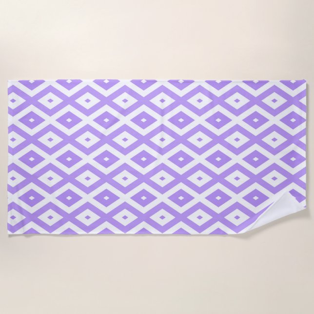 Purple and white diamond pattern beach towel (Front)