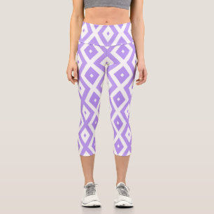 Purple and white diamond pattern capri leggings