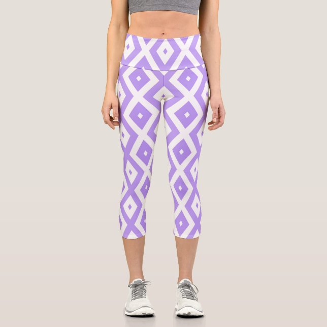 Purple and white diamond pattern capri leggings (Front)