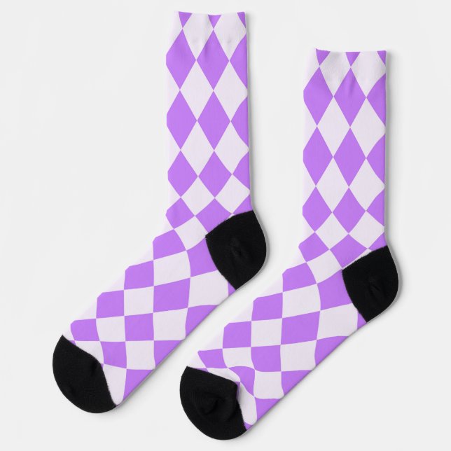 Purple and White Diamond Pattern Crazy Socks (Left)