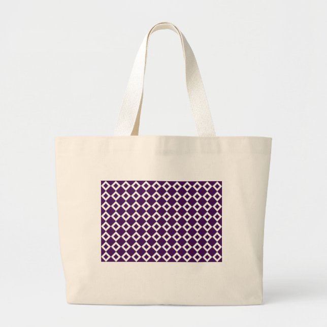 Purple and White Diamond Pattern Large Tote Bag (Front)