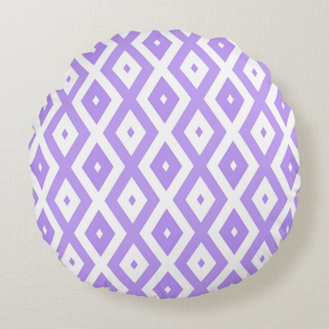 Purple and white diamond pattern round pillow (Front)
