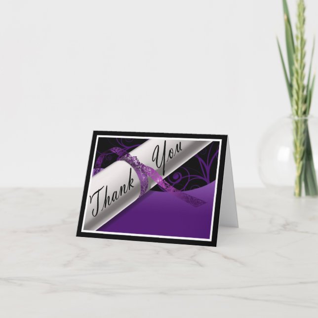 Purple and White Diploma Thank You Card (Front)