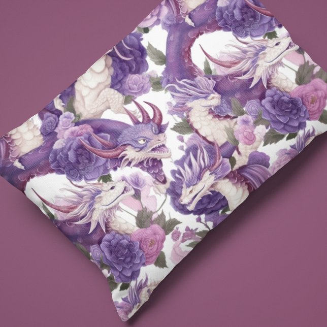 Purple and White Dragons and Roses Pillowcase (Creator Uploaded)