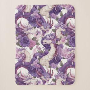 Purple and White Dragons and Roses Sherpa Blanket