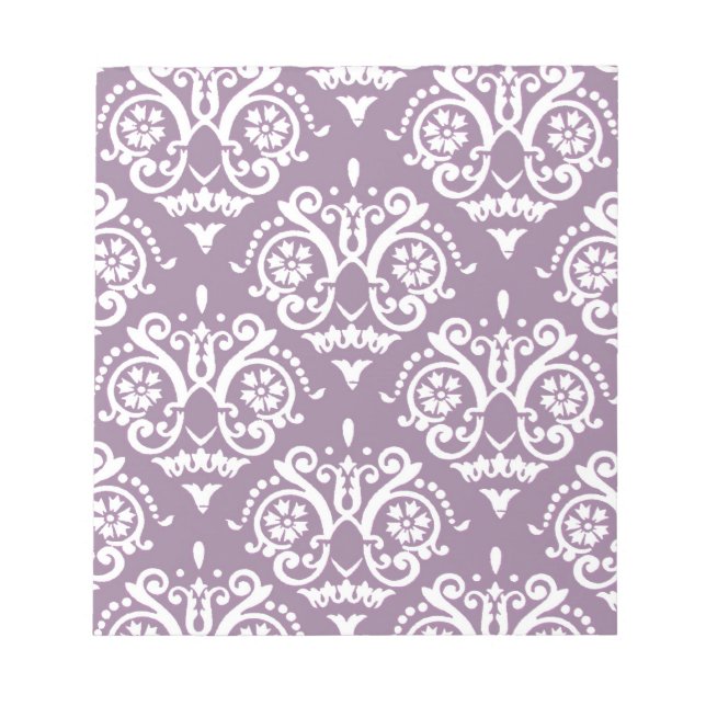 Purple and White Elegant Damask Notepad (Front)