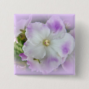 Purple and White Fancy African Violets 2 Inch Square Button