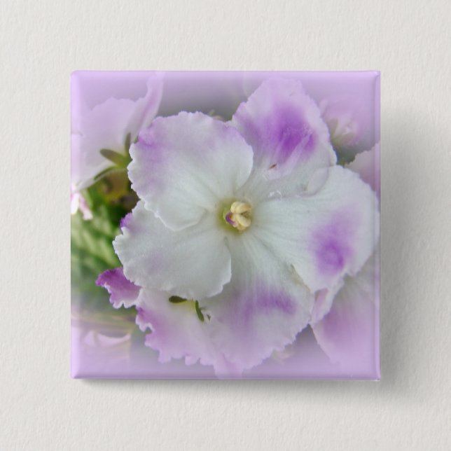 Purple and White Fancy African Violets 2 Inch Square Button (Front)