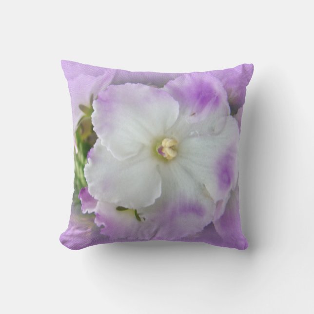 Purple and White Fancy African Violets Throw Pillow (Front)