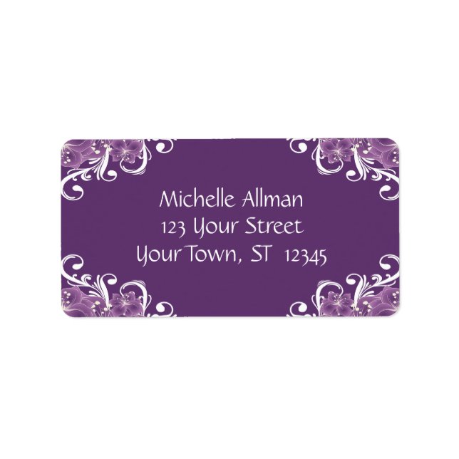 Purple and White Floral Avery Label (Front)
