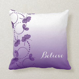 Purple and White Floral Believe in Yourself Throw Pillow