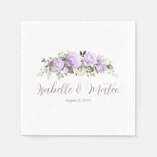 Purple and White Floral Personalized Wedding Napkin