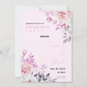 Purple and White Floral Pink Engagement Party Invitation