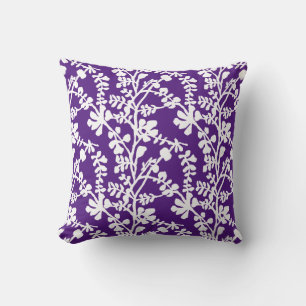 Purple And White Floral Repeating Pattern Throw Pillow