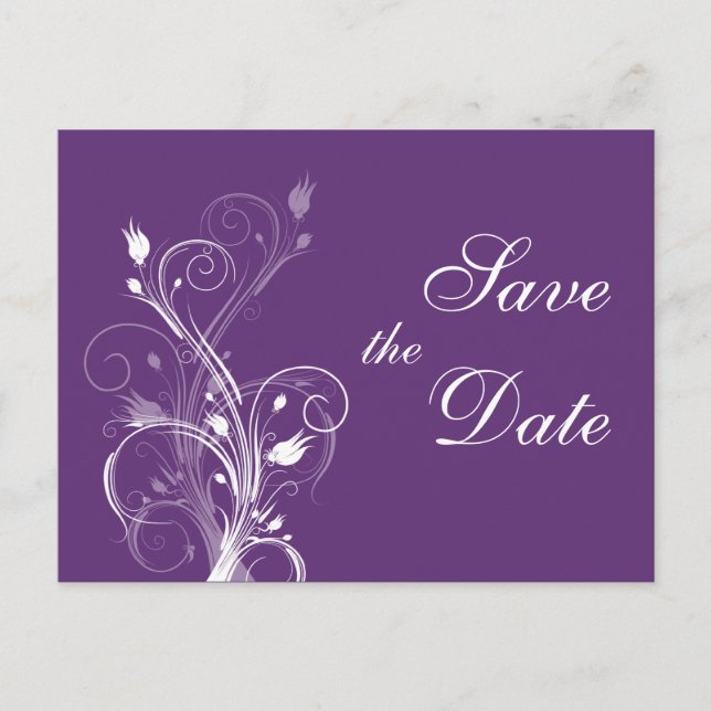 Purple and White Floral Save the Date Post Card (Front)