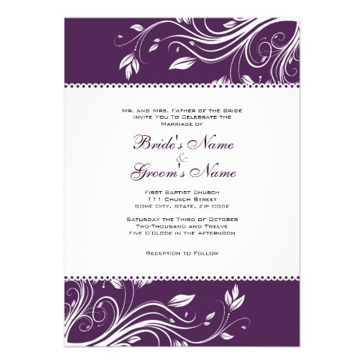 Purple and White Floral Swirls Wedding Invitation | Zazzle