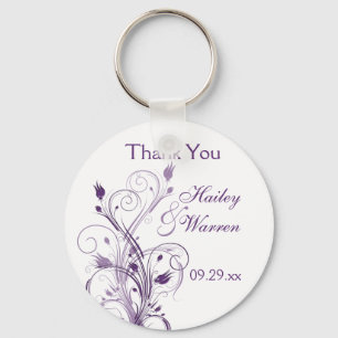Purple and White Floral Wedding Favour Key Chain