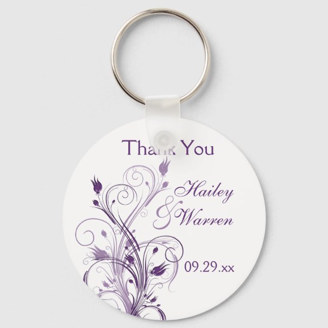 Purple and White Floral Wedding Favour Key Chain (Front)