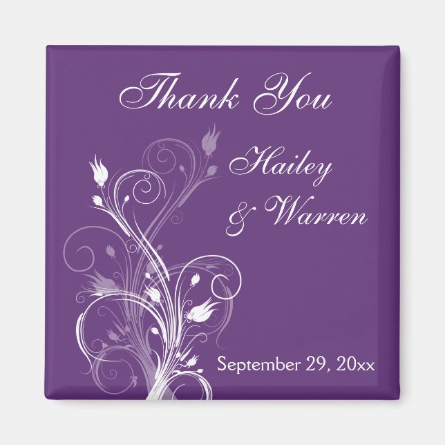 Purple and White Floral Wedding Favour Magnet (Front)