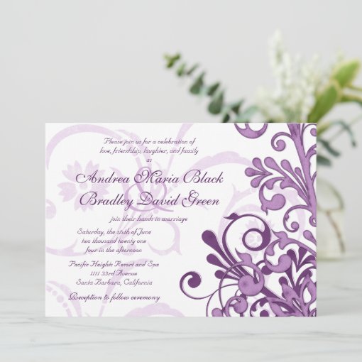 Purple and White Floral Wedding Invitation | Zazzle