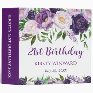 Purple and White Flowers Birthday Photo Album Binder