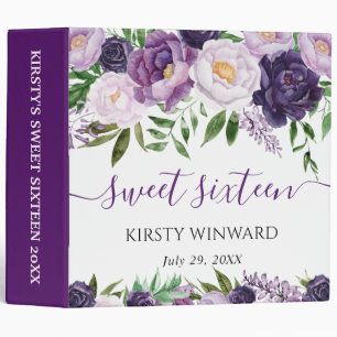 Purple and White Flowers Sweet 16 Photo Album Binder