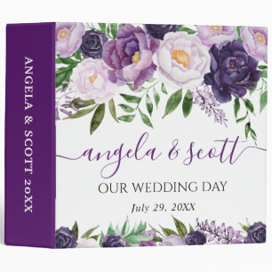 Purple and White Flowers Wedding Photo Album Binder