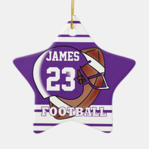 Purple and White Football Ceramic Ornament