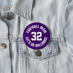 Purple and White Football Mom Jersey Number 3 Inch Round Button