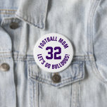 Purple and White Football Mom Jersey Number 3 Inch Round Button<br><div class="desc">Cheer on your favourite sports team, football player or just show off your school pride with a custom personalized spirit button! Add your school name or personalize with a player's name and jersey number. Perfect for football, basketball, baseball and soccer games! Create custom pins for the whole team, cheerleaders, parents...</div>