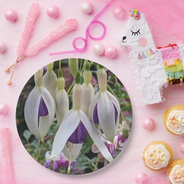 Purple and White Fuchsia Floral Paper Plate (Party)