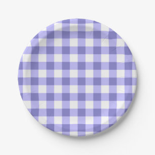 Purple And White Gingham Check Pattern Paper Plate