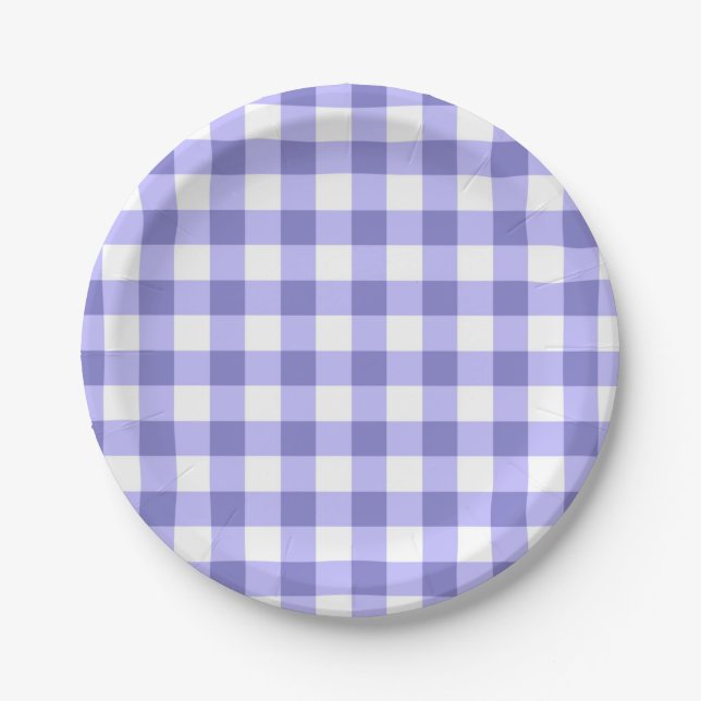 Purple And White Gingham Check Pattern Paper Plate (Front)