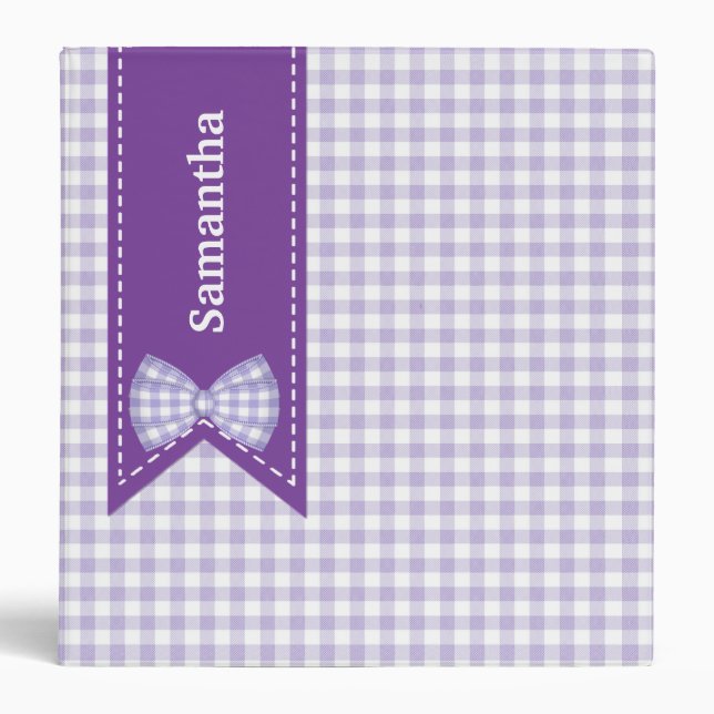 Purple and White Gingham Custom Binder (Front)