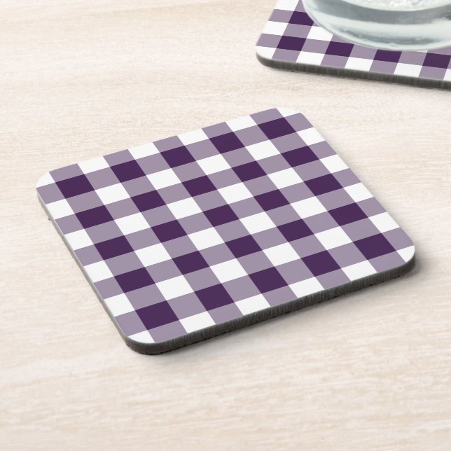 Purple and White Gingham Pattern Coaster (Left Side)